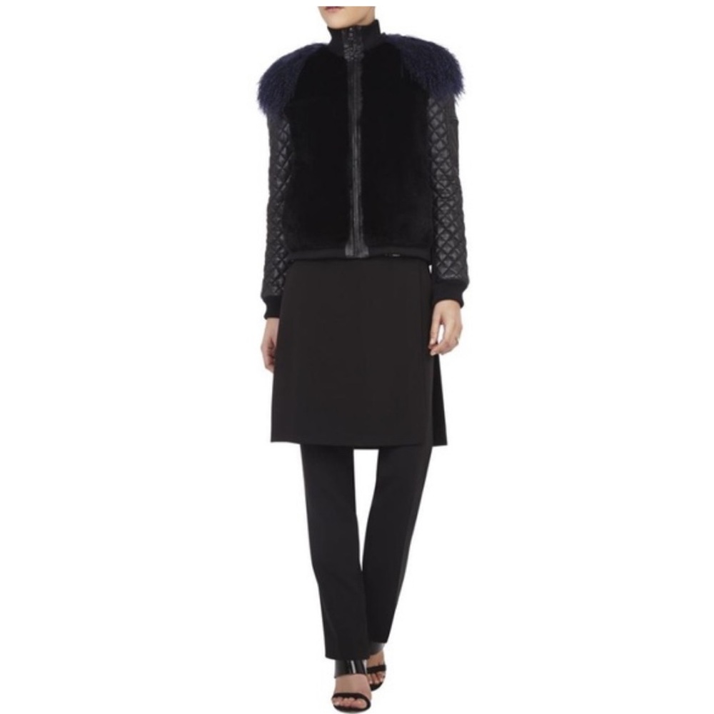 BCBG Max Azria Rickey many / black leather and fur jacket